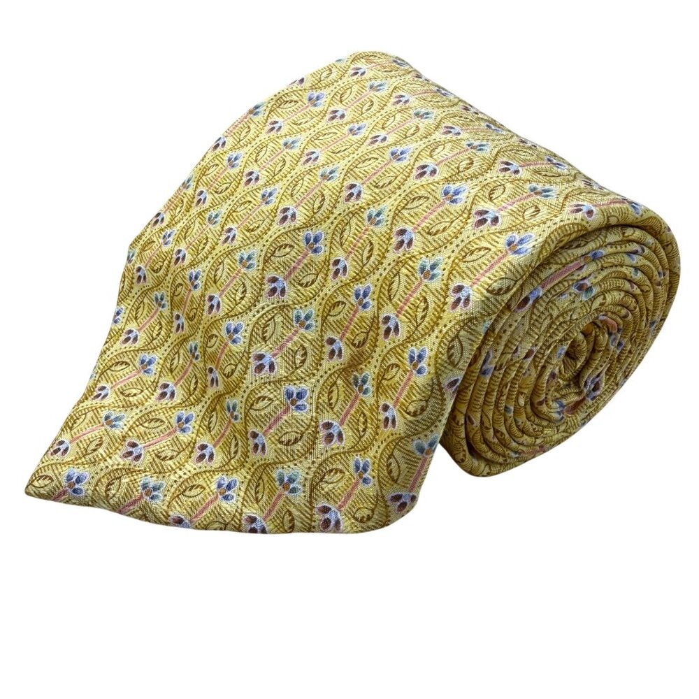 Ermenegildo Zegna Mens Yellow Silk Floral Patterned Tie With Elegant Design
